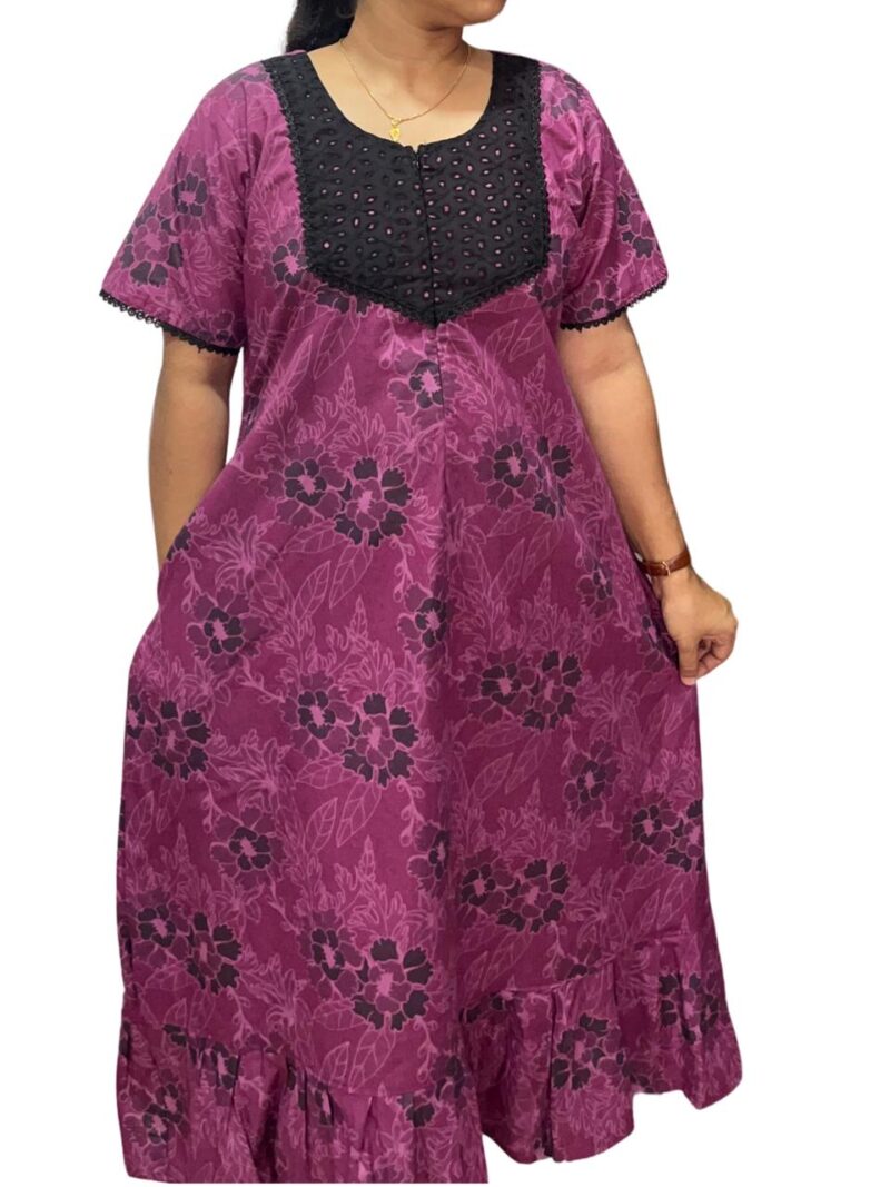 Feeding Frock Nighty with Hakoba Neck & 12" Center Zip – Cotton | Lace-Edged Sleeves (48” Length | 44” Width)