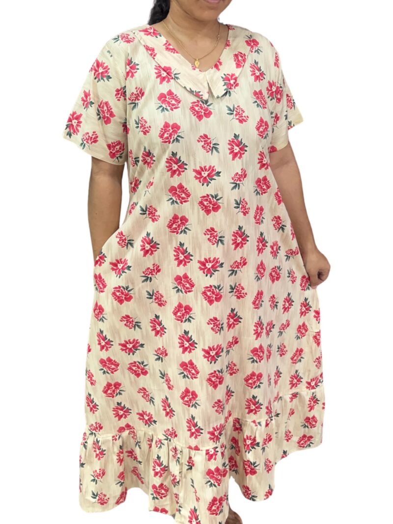 COTTON NON-FEEDING FROCK NIGHTY WITH PETER PAN COLLAR