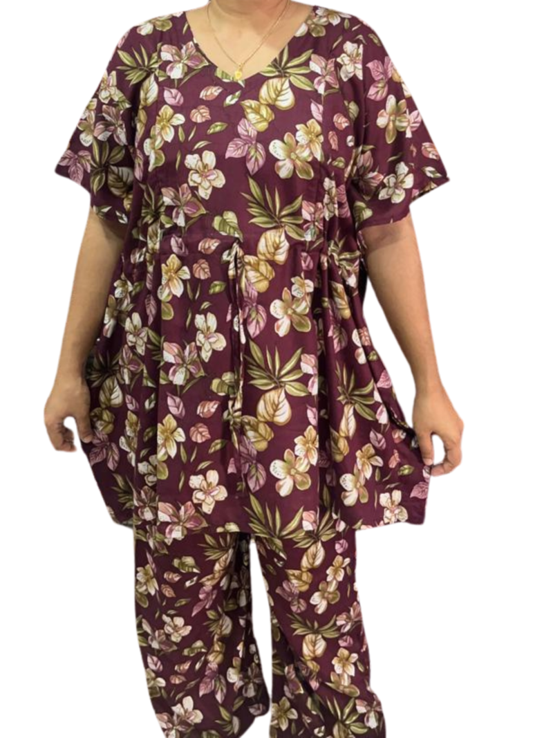 Rayon Kaftan Feeding Co-Ord Set with Adjustable Tie & Palazzo Pant