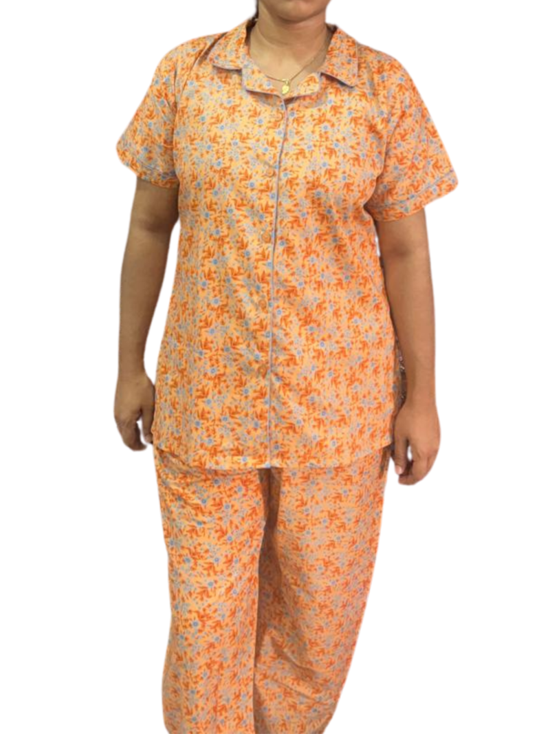 FULL OPEN BUTTON COTTON NIGHT DRESS