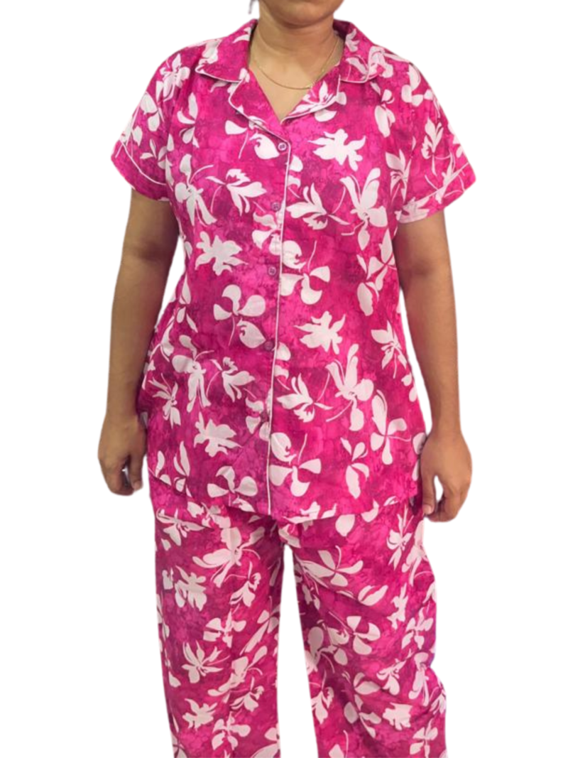 FULL OPEN BUTTON COTTON NIGHT DRESS