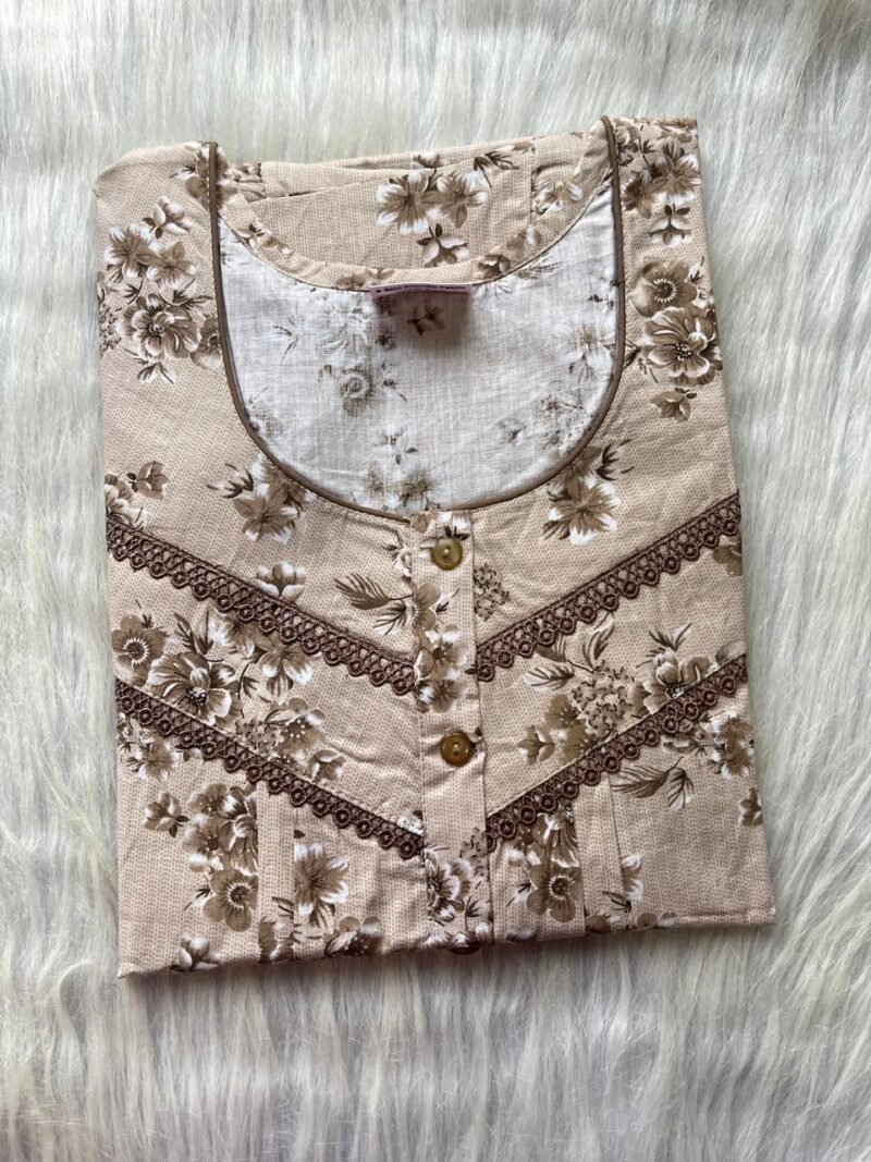 PURE COTTON DOUBLE LACE WITH OPENABLE BUTTON NIGHTY