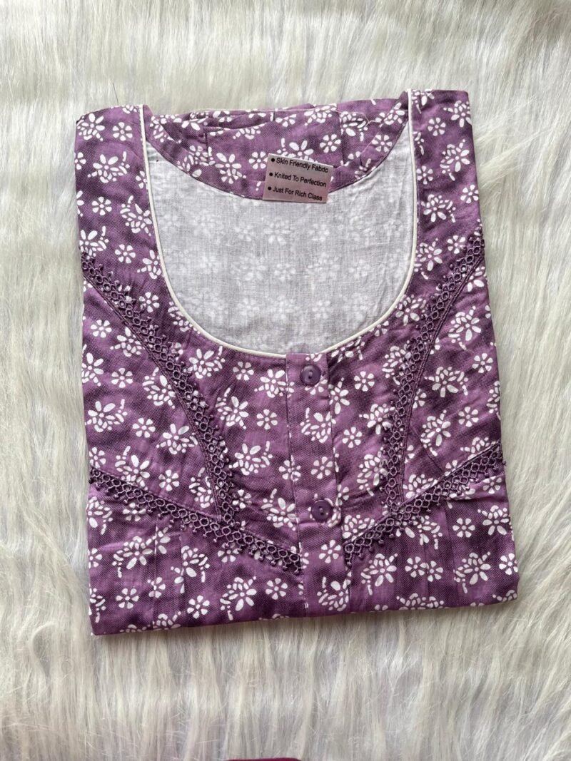 PURE COTTON DOUBLE LACE WITH OPENABLE BUTTON NIGHTY