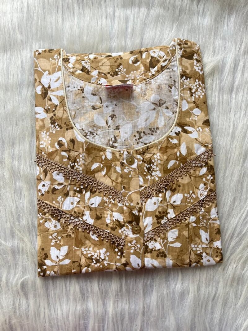 PURE COTTON DOUBLE LACE WITH OPENABLE BUTTON NIGHTY