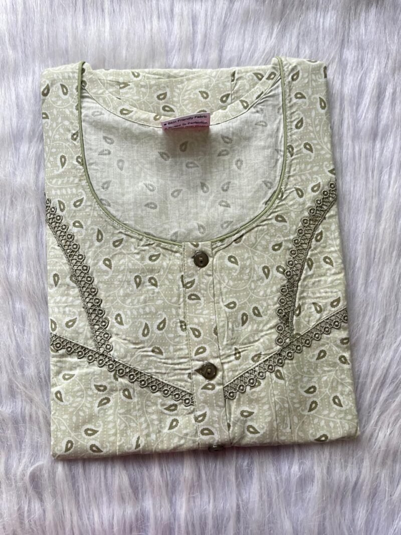 PURE COTTON DOUBLE LACE WITH OPENABLE BUTTON NIGHTY