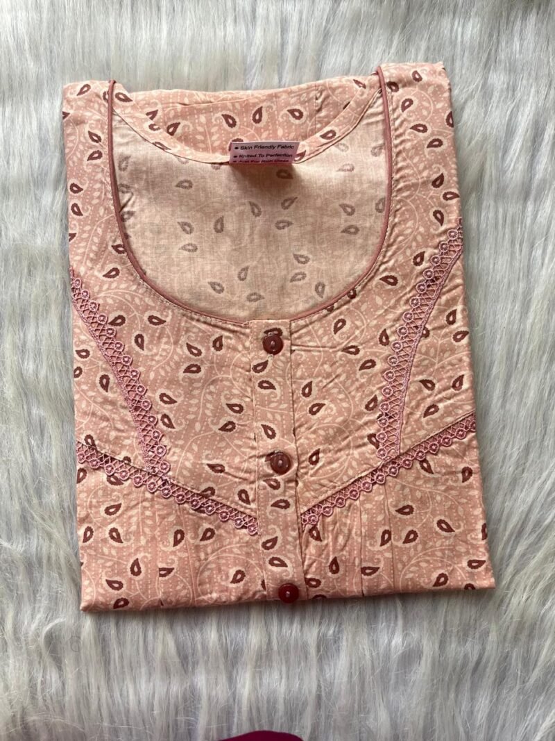 PURE COTTON DOUBLE LACE WITH OPENABLE BUTTON NIGHTY