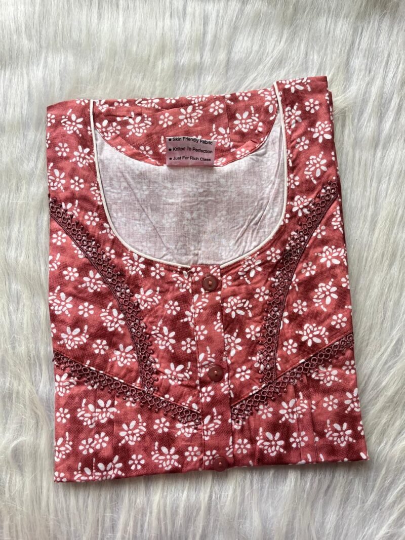 PURE COTTON DOUBLE LACE WITH OPENABLE BUTTON NIGHTY