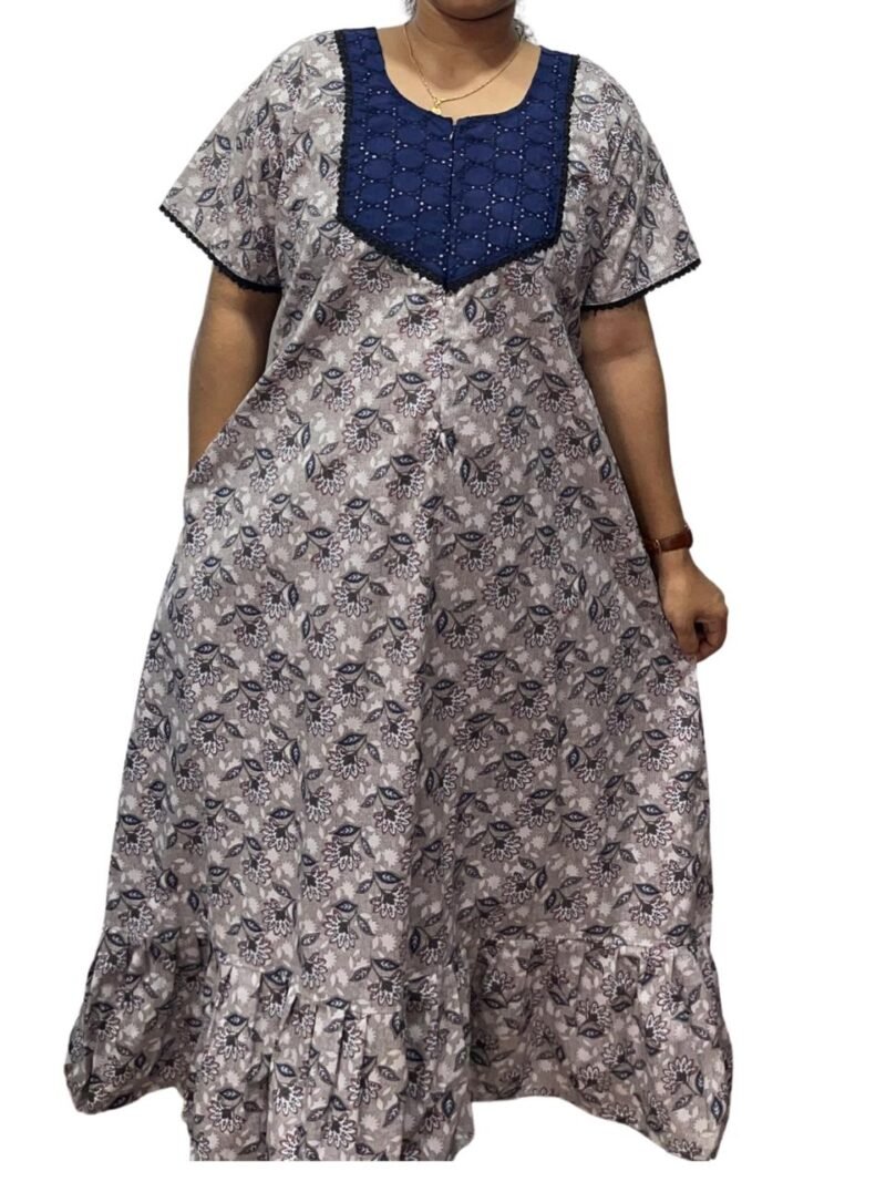 Feeding Frock Nighty with Hakoba Neck & 12" Center Zip – Cotton | Lace-Edged Sleeves (48” Length | 44” Width)