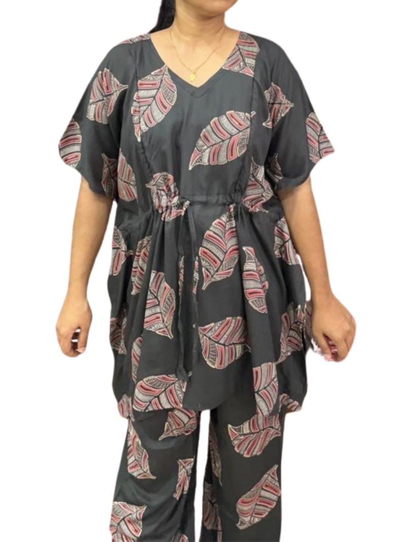 Kaftan Style Feeding  Night Dress with Adjustable Tie & Palazzo Pant