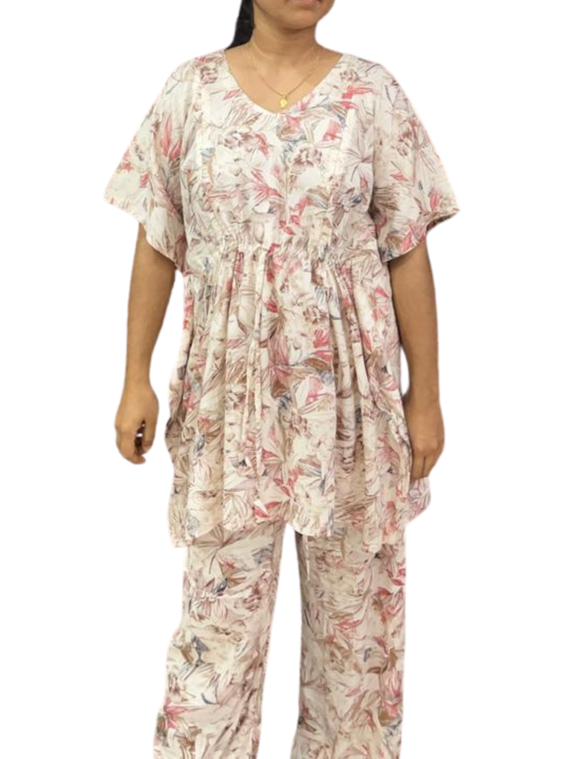 Kaftan Style Feeding  Night Dress with Adjustable Tie & Palazzo Pant