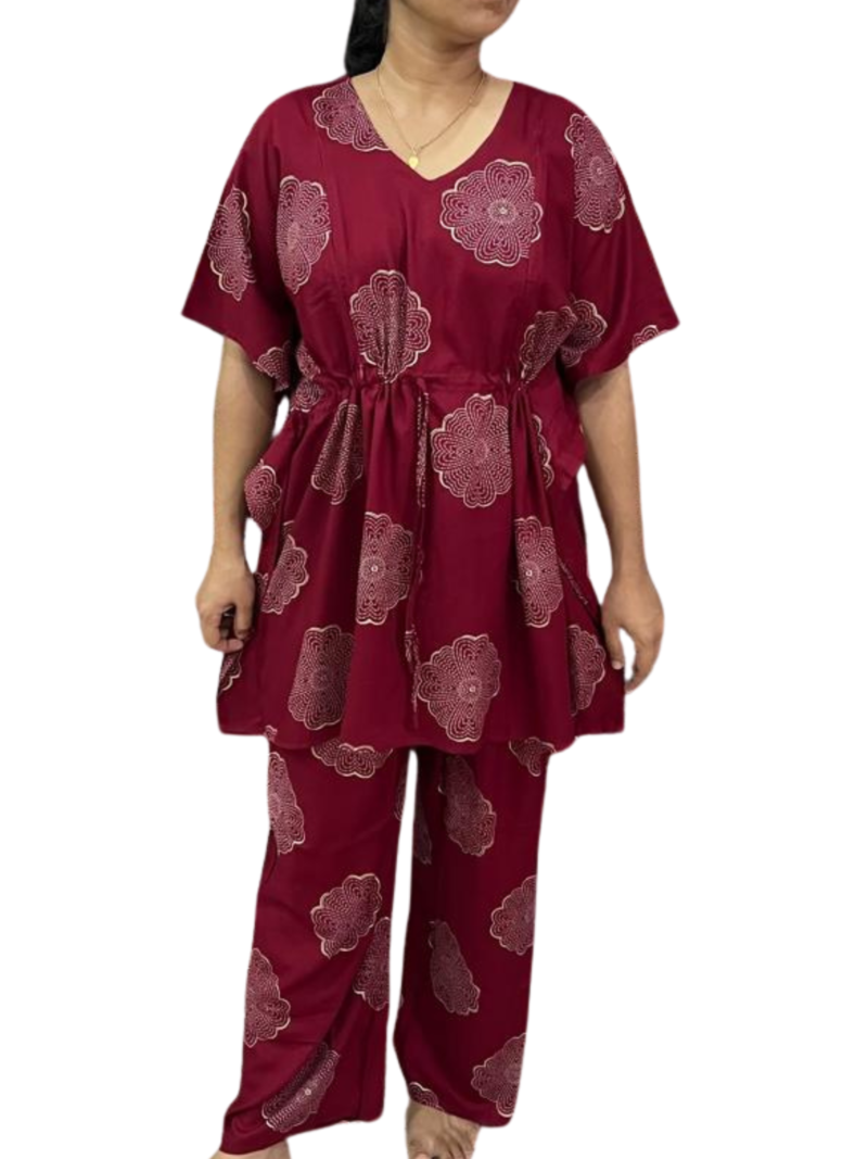 Kaftan Style Feeding  Night Dress with Adjustable Tie & Palazzo Pant
