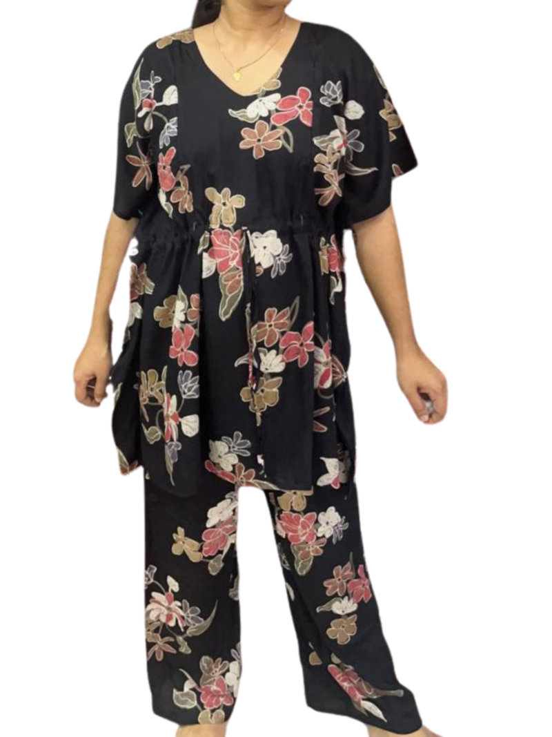 Kaftan Style Feeding  Night Dress with Adjustable Tie & Palazzo Pant