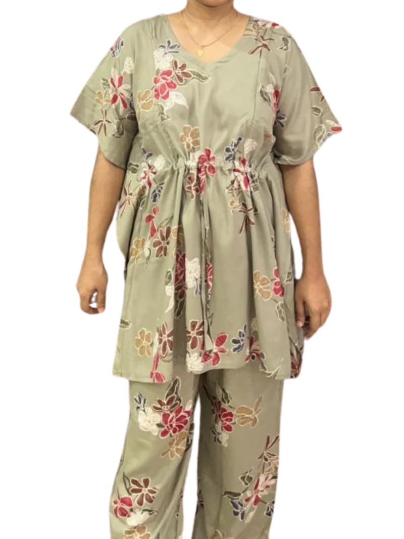 Kaftan Style Feeding  Night Dress with Adjustable Tie & Palazzo Pant