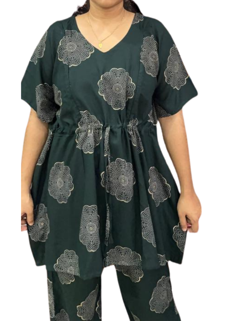 Kaftan Style Feeding  Night Dress with Adjustable Tie & Palazzo Pant