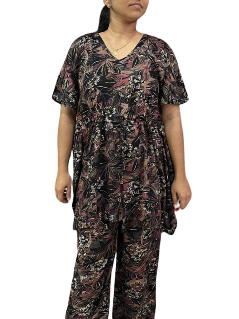 Kaftan Style Feeding  Night Dress with Adjustable Tie & Palazzo Pant