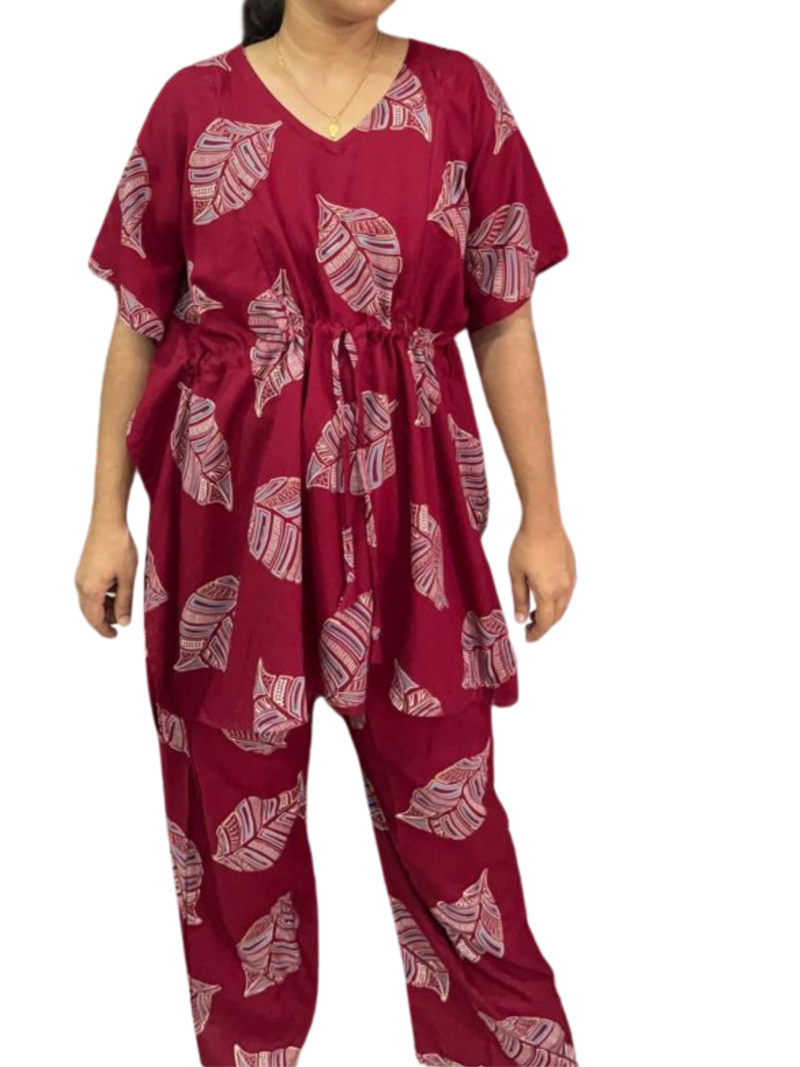 Kaftan Style Feeding  Night Dress with Adjustable Tie & Palazzo Pant