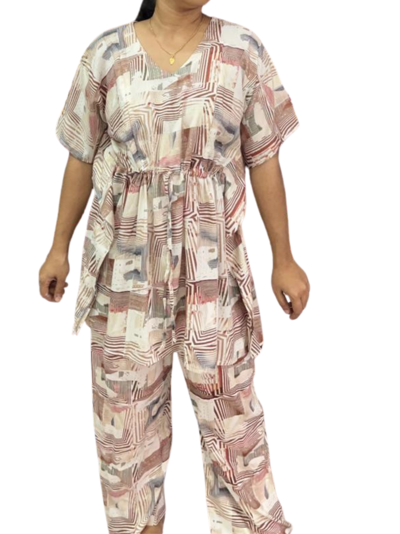 Kaftan Style Feeding  Night Dress with Adjustable Tie & Palazzo Pant