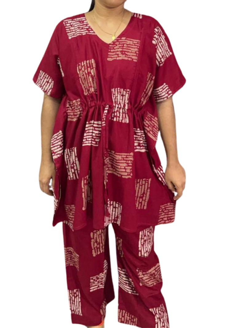 Kaftan Style Feeding  Night Dress with Adjustable Tie & Palazzo Pant